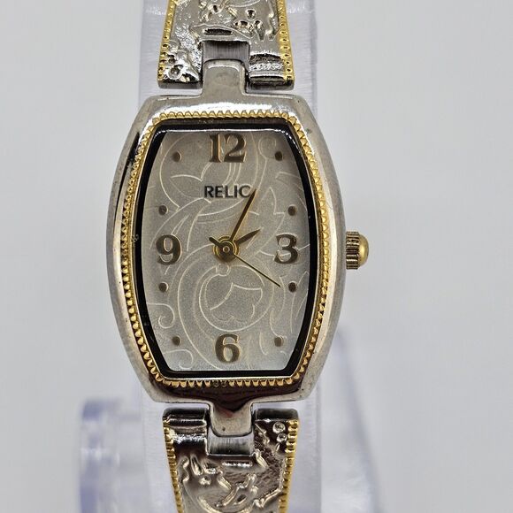 Relic Women's Watch 18MM Gray Dial Gray Gold Floral Bands 6.25" New Battery - Picture 1 of 12